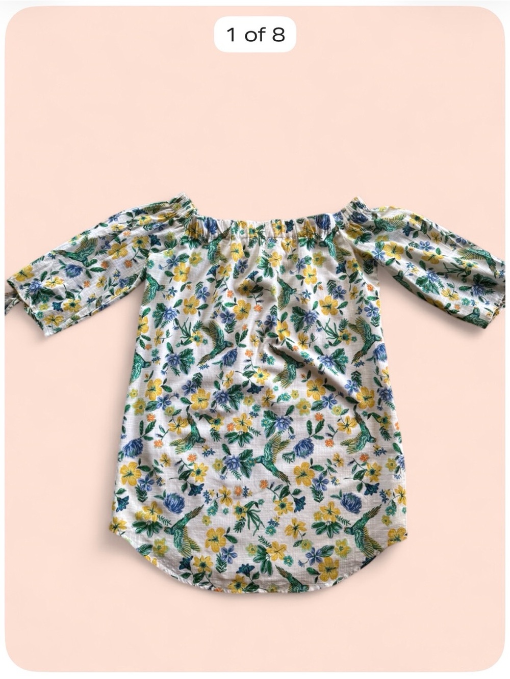 Old Navy Women’s Medium Off Shoulder Floral Bird Dress 3/4 Tie Sleeve Cotton